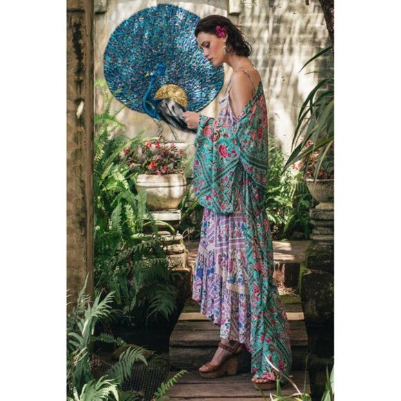 Spell & The Gypsy Babushka Turquoise Maxi Kimono Robe OS b225e - Picture 9 of 13